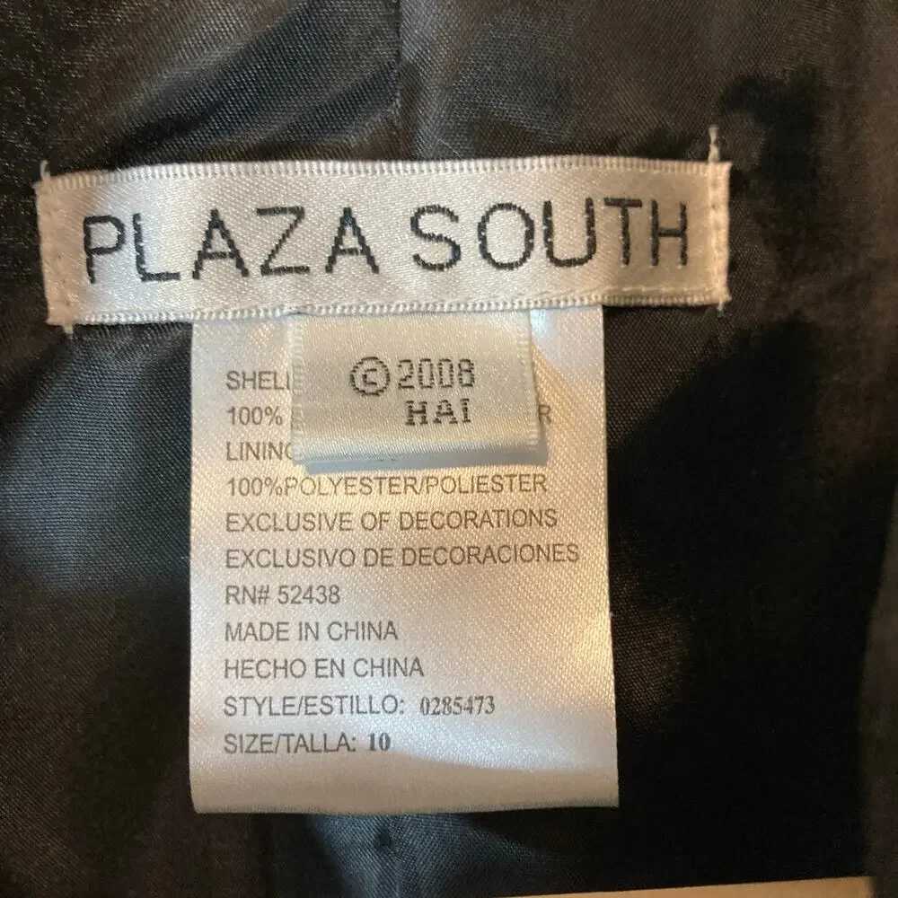 Vintage Plaza South Black Ruffle Embroidered Two Piece Blazer Skirt Set Suit